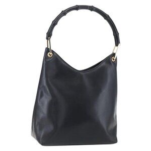 Authentic GUCCI Bamboo Shoulder Bag Leather Black Gold 001 3007